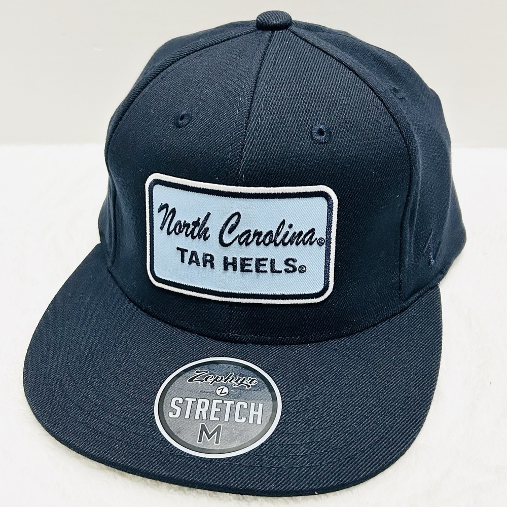 Zephyr North Carolina Tar Heels‎ Script Flat Hat Cap Stretch Flex Medium Blue
